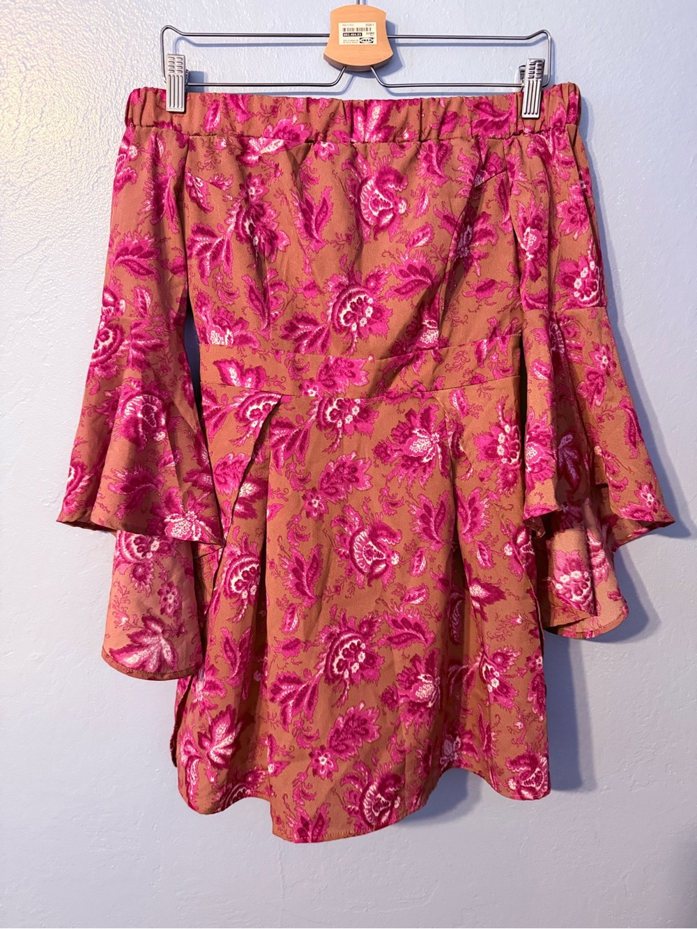 Showpo Pink Floral Mini Dress on Tan Base